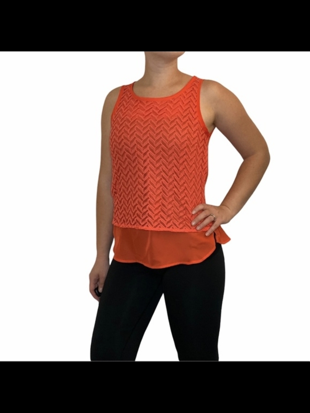 Alfred SUNG SIZE LARGE Women's Orange Layered Sleeveless Shell Top